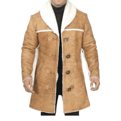 Hell's Leather Camel Brown Long Coat With Shearling